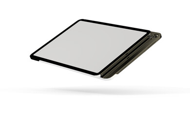 Modern tablet computer stand with blank screen isolated on white background