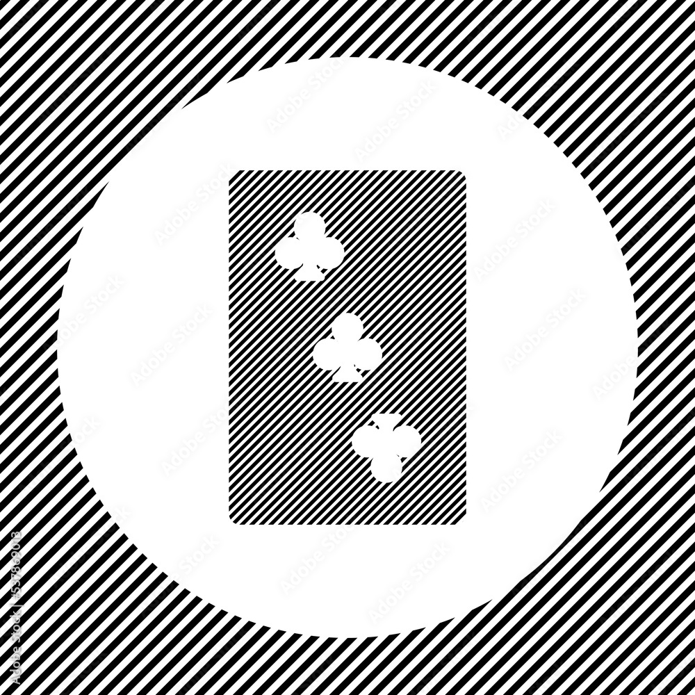 Poster a large three of clubs playing card in the center as a hatch of black lines on a white circle. inter