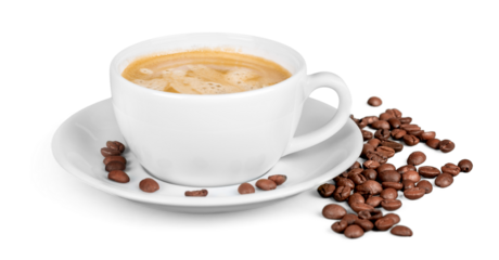 Coffee cup and coffee beans on  background