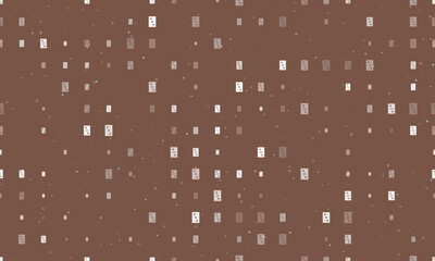 Seamless background pattern of evenly spaced white Three of diamonds playing cards of different sizes and opacity. Vector illustration on brown background with stars