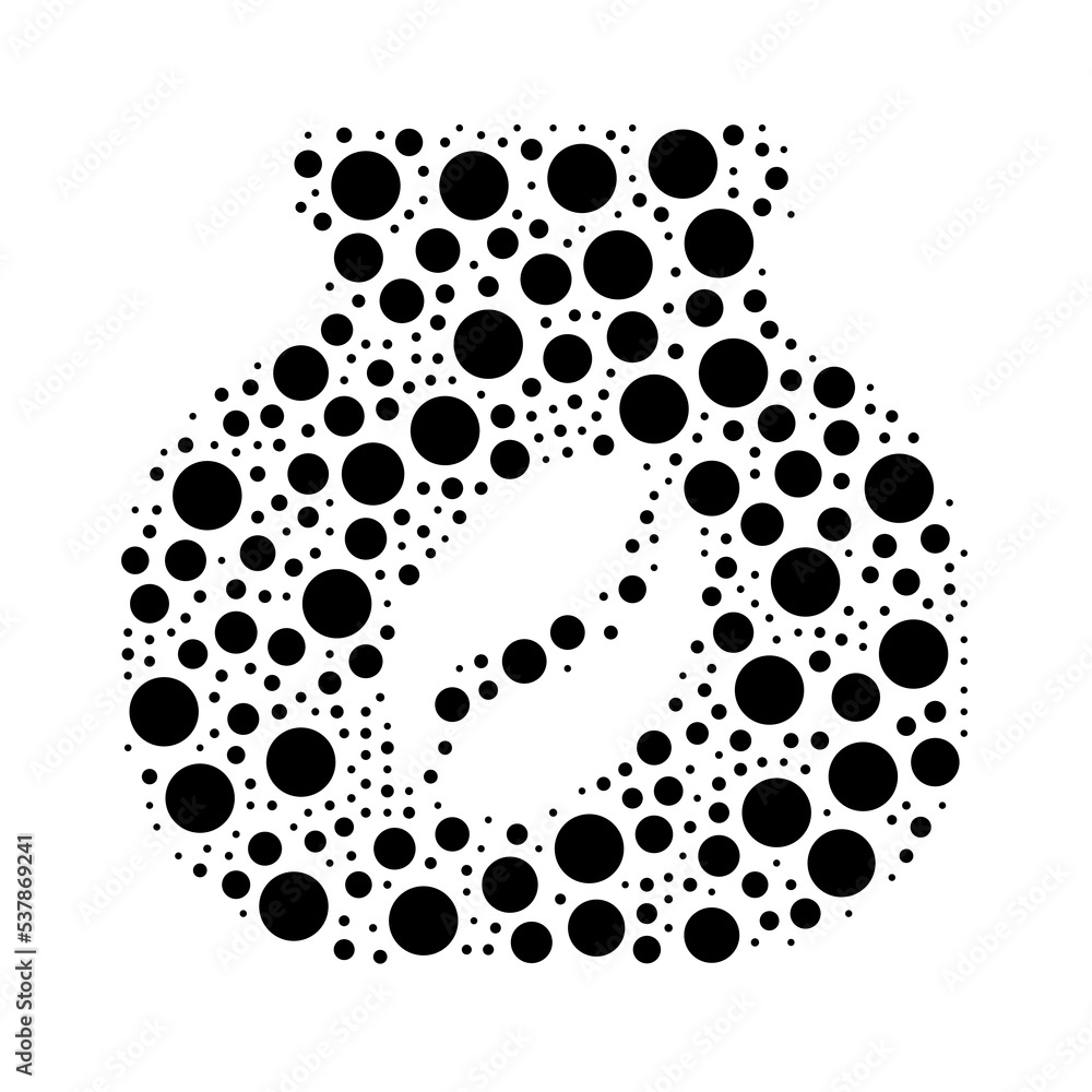 Poster a large instant coffee symbol in the center made in pointillism style. the center symbol is filled w