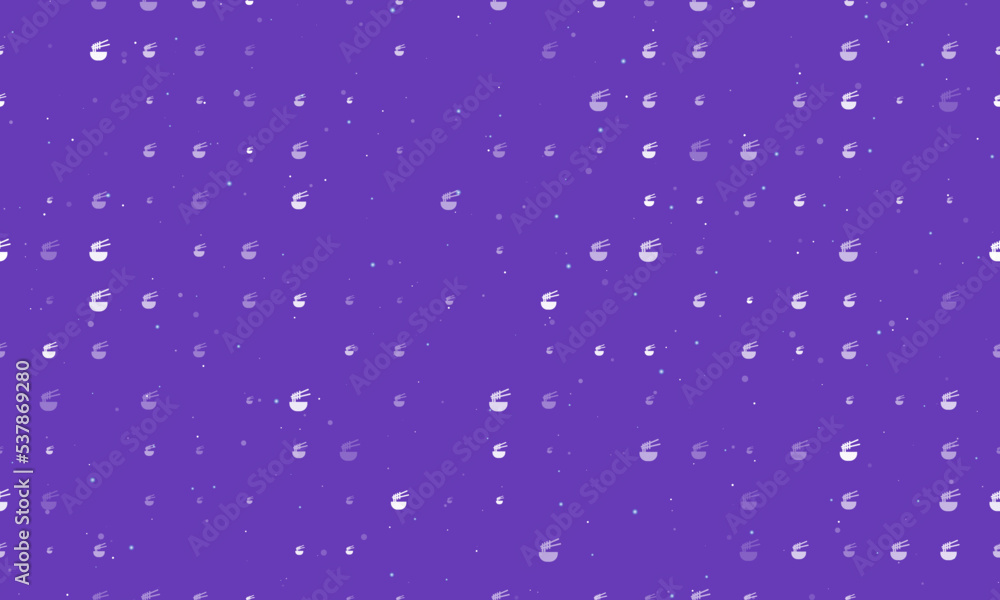 Poster seamless background pattern of evenly spaced white noodle symbols of different sizes and opacity. ve