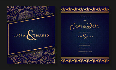 Luxury wedding invitation card design with golden mandala and abstract pattern, Arabic Islamic east background style, Decorative ornamental mandala for print, poster, cover, flyer, and banner.