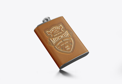 Steel Flask With Leather Wrap Mockup 