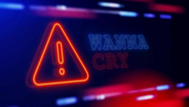 WannaCry Warning Alert Screen loop Blinking glitch Error Animation. concept of Cyber security hacker. Error Security, Hacking Alert, Cyber Crime Attack. data theft, scam, phishing. System warning.