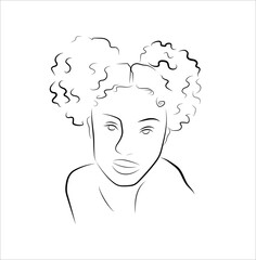 Vector abstract black female portraits. Afro girls face with a stylish haircut on a isolated background. Beauty logo. Minimalism art.