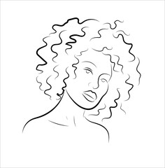 Vector abstract black female portraits. Afro girls face with a stylish haircut on a isolated background. Beauty logo. Minimalism art.