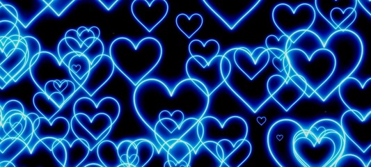 blue shiny hearts abstract background
