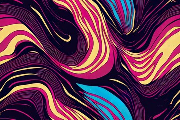 Fototapeta premium Abstract Hand Drawing Colorful Psychedelic Geometric Zebra Stripes Wood Brush Strokes Seamless Pattern with Marbling Batik Texture Background