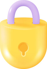 3D Yellow Padlock Isolated on Transparent Background. Safety and Confidentiality Concept. 3D Design in Cartoon Style