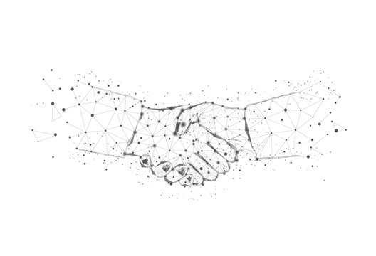 Handshake. Black and white polygonal illustration. Isolated