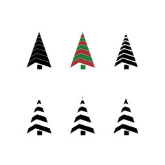 Christmas tree vector trendy set isolated on white background. Xmas tree geometric shapes minimal logo variation, silhuette emblem, illustration.