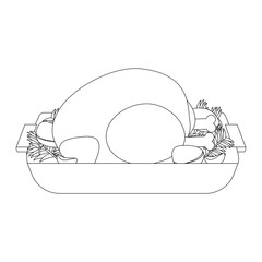 Cute Thanksgiving and Christmas oven roasted chicken. Isolated on white background, flat design, EPS10 vector, line art
