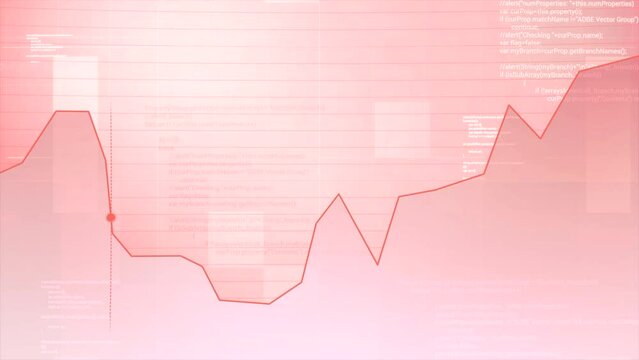 Purple and gray light graph. Motion.A point moving along a graph line that goes up and down in animation.