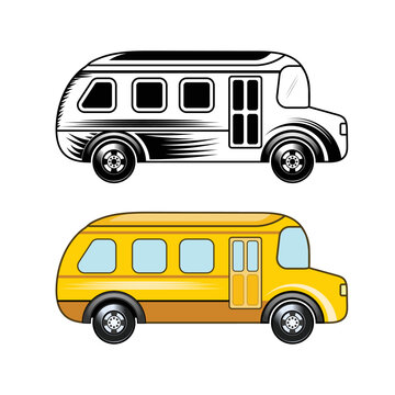 school bus vector design black and white and colourful
