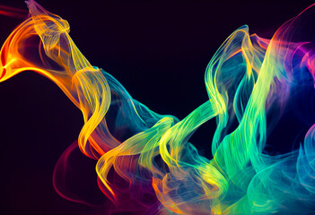 Fototapeta premium Computer generated dynamic coloured smoke mist effect against a black 3D illustration background. A.I. generated art.