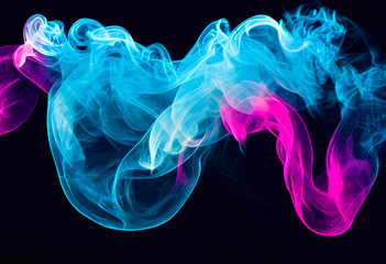 Fototapeta premium Computer generated dynamic coloured smoke mist effect against a black 3D illustration background. A.I. generated art.
