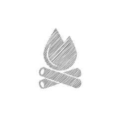 Bonfire grey sketch vector icon. Fire flame silhouette