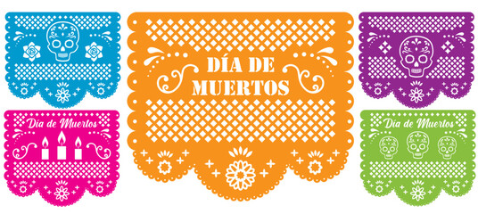Papel de picado de colores para decorar el d&radic;&ne;a de muertos tradici&radic;&ge;n mexicana del 2 de noviembre