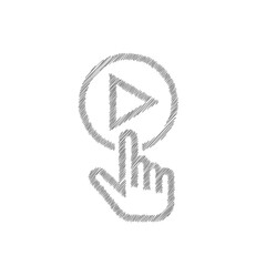 Finger pressing play button grey sketch icon