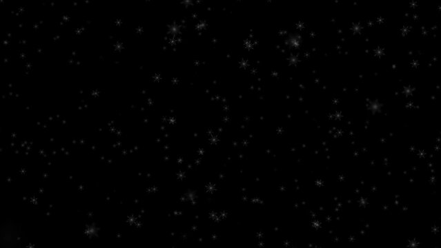 Winter snowflakes slow falling on clean black copy space  background. Seamless looping animation.