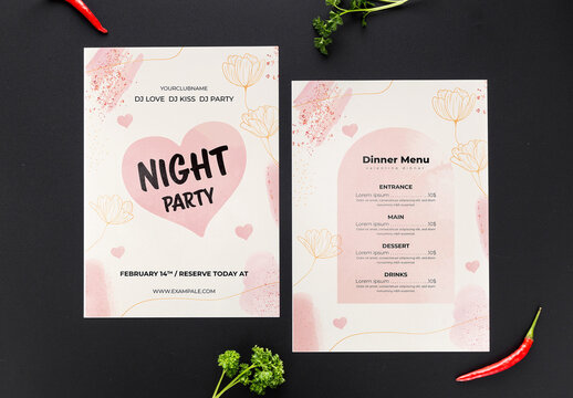 Valentine Dinner Food Menu Design Layout