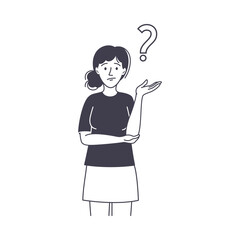 Question with Thoughtful Woman Scratching Head over Riddle Vector Illustration
