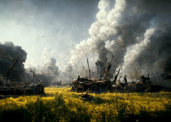 Fototapeta na wymiar The Sad and Devastating Russian Ukrainian War, 3d representation