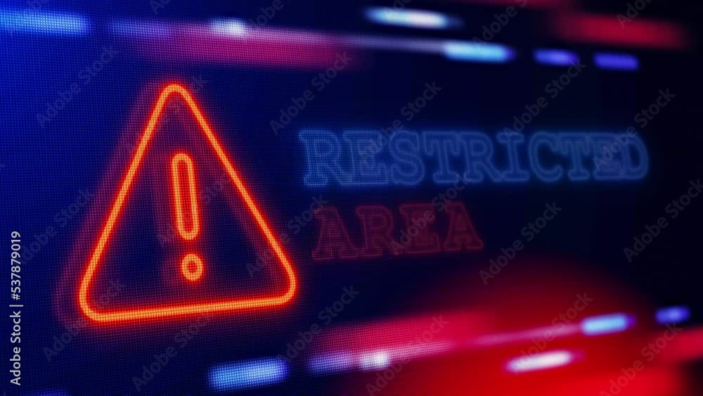 Poster restricted area warning alert screen blinking glitch error animation. weak security, data theft. vir