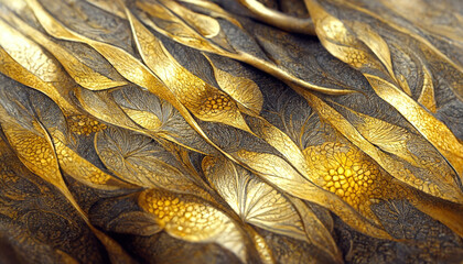 Abstract decorative golden metal background. Artistic modern elegant luxury design. 3D illustration.
