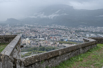 View of Grenoble metropolis as seen from Fort de La Bastille, France