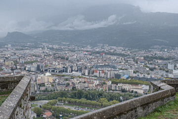 Obraz premium View of Grenoble metropolis as seen from Fort de La Bastille, France