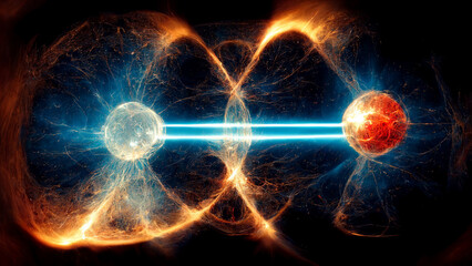 Quantum Nuclear Fusion Entanglement, 3d Representation - obrazy, fototapety, plakaty