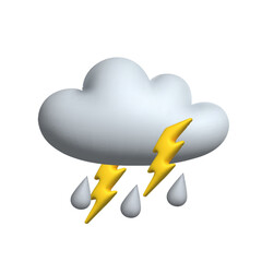 Cloud, Rain and lightning. 3d vector icon. Cartoon minimal style. - 537882612