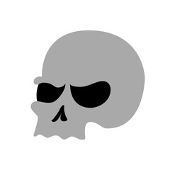 A minimalist illustration of a grey skull with black hollow eyes and a slightly jagged outline, giving it a spooky and eerie appearance, commonly associated with Halloween and horror themes.