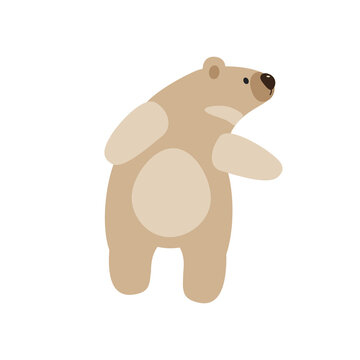 A minimalist illustration of a light brown bear standing on its hind legs with a simple, cartoonish style, giving it a cute and friendly appearance.