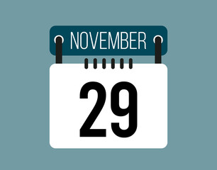 29 November calendar icon. November calendar date and month icon with black number