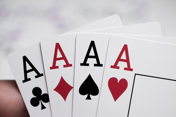 Four Aces playing cards in close-up - Powered by Adobe