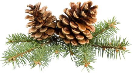Pine cones with branch on a white background.