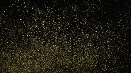 Shimmering glittering abstract shiny background with golden particles isolated on black. 3D render illustration.