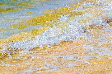 Waves at tropical beach caribbean sea clear turquoise water Mexico.