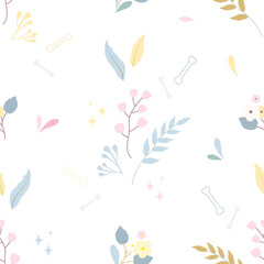 Halloween pattern. Flower, leaves and bones on a white background.