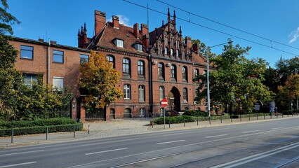 Fototapeta premium An old red brick clinic in Wroclaw
