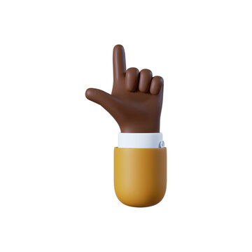 African American cartoon character hand pointing gesture. Social icon. Business clip art isolated on white background. Two fingers 3d illustration.