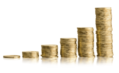 Golden coin stacks on a  background