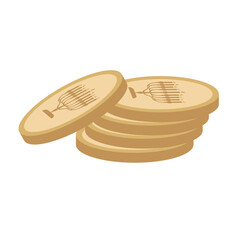 Coins for Hanukkah for children. golden chocolate coin. cartoon toy money