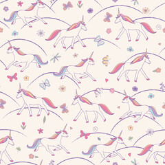 Fototapeta premium Unicorns animals vector seamless pattern.