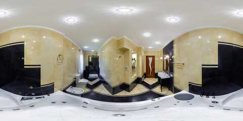 seamless hdri 360 panorama in interior of expensive bathroom in modern flat apartments with bidet...