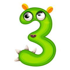 Fototapeta premium 3.Funny Monsters Colorful Numbers, Cute Fantasy Aliens in the Shape of Numerals. Cartoon numbers from 0 to 9 icons are made in the form of human figures with big eyes and face. Arabic numerals. Vector