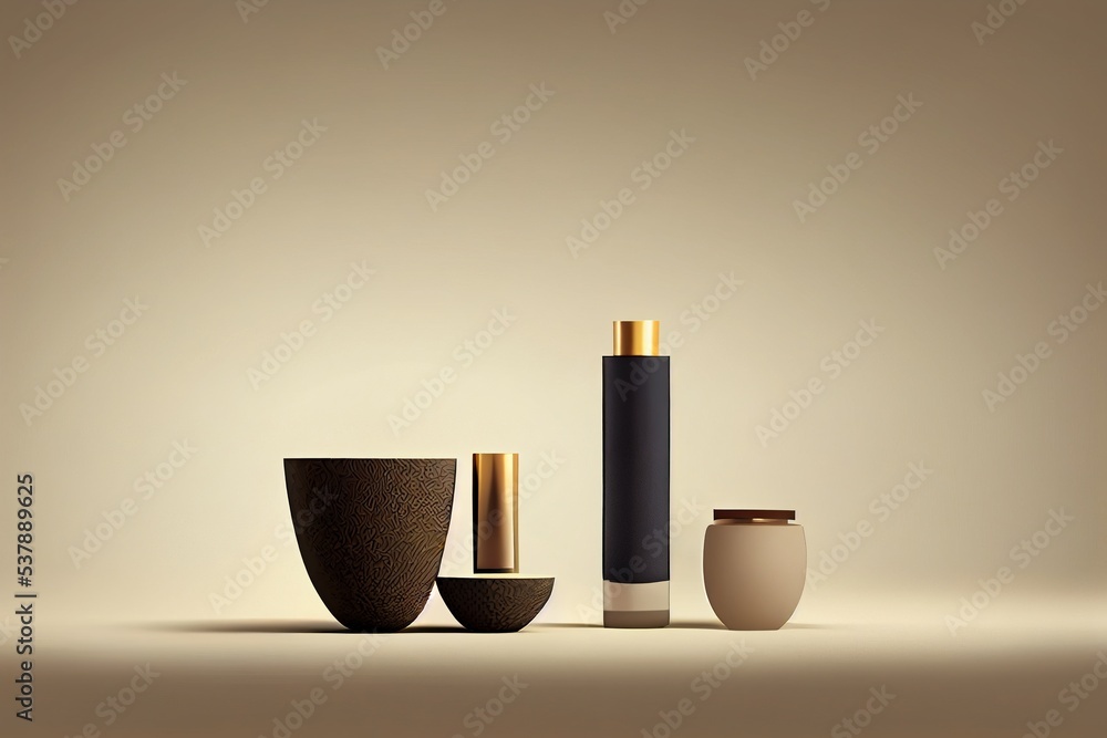 Aufkleber abstract minimal scene empty stage and circle podium on beige background and soft shadows of tree le